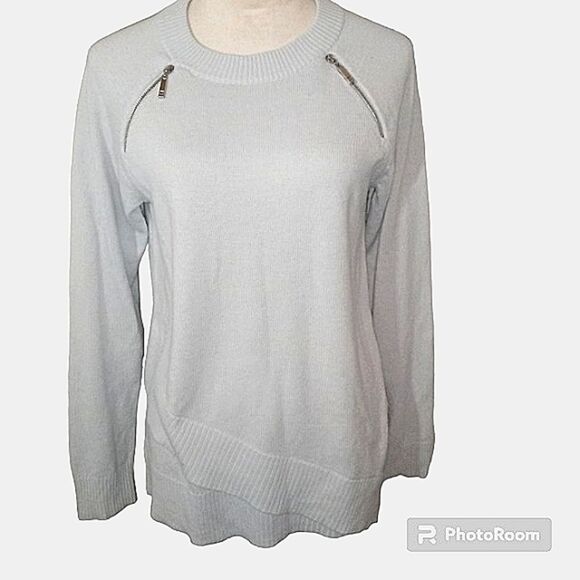 Ivanka Trump Baby Blue Sweater with Zippers and Criss Cross Hem Size M - Picture 1 of 9